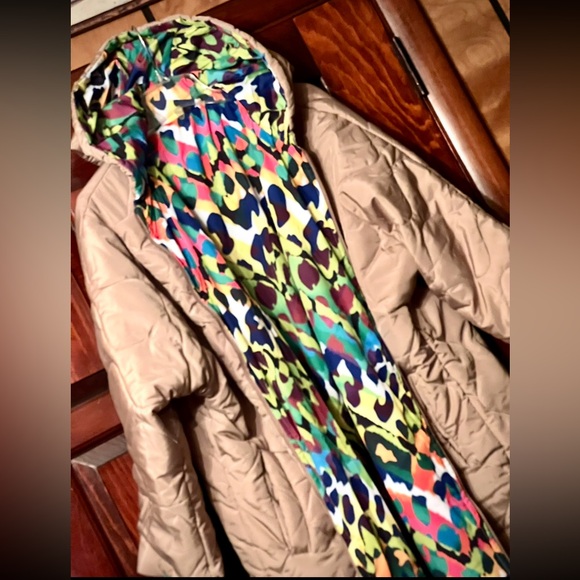 NEW double-sided OVERSIZED leopard print gold beige quilted hooded coat - Picture 10 of 15